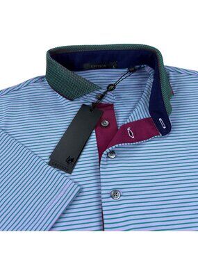 Greyson Arcadia Golf Polo Mens Size L SLIM FIT Windflower Purple/Green Striped